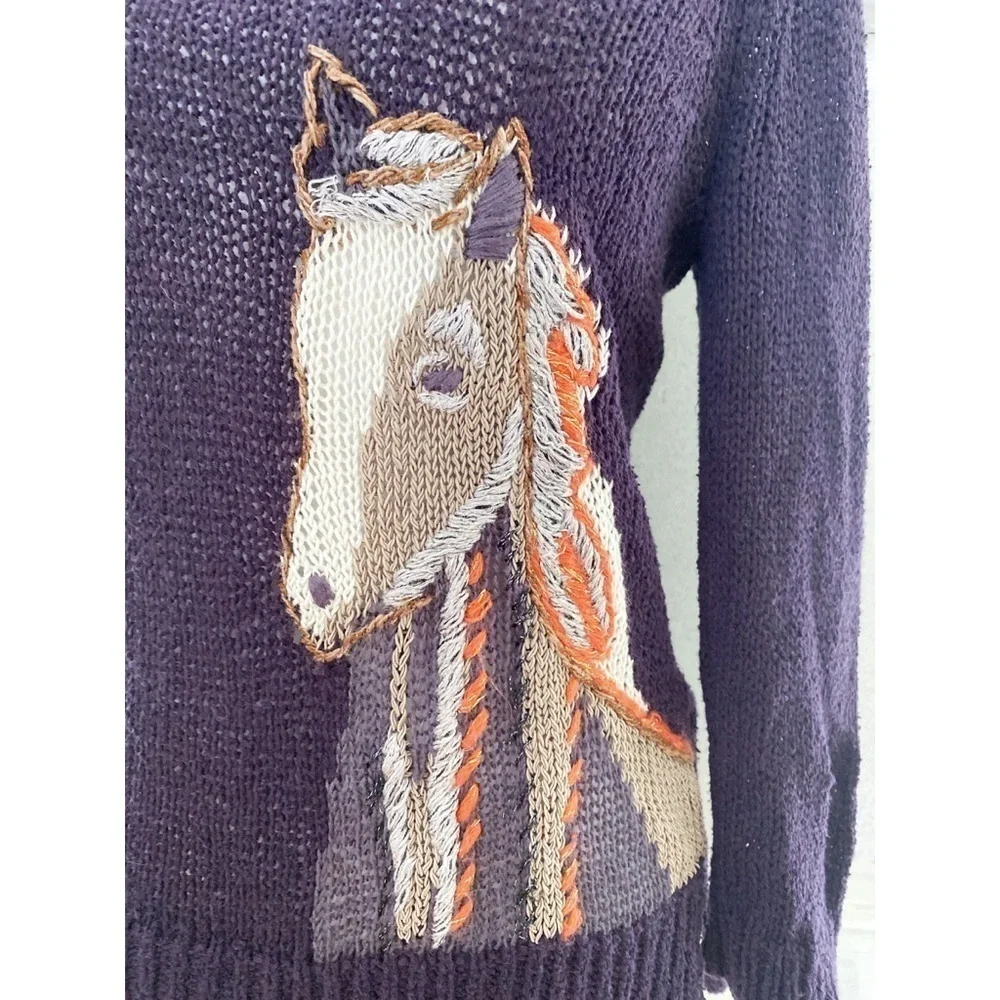 Anthro Moth Saddleback Embroidered Horse Sweater​​​​​​​